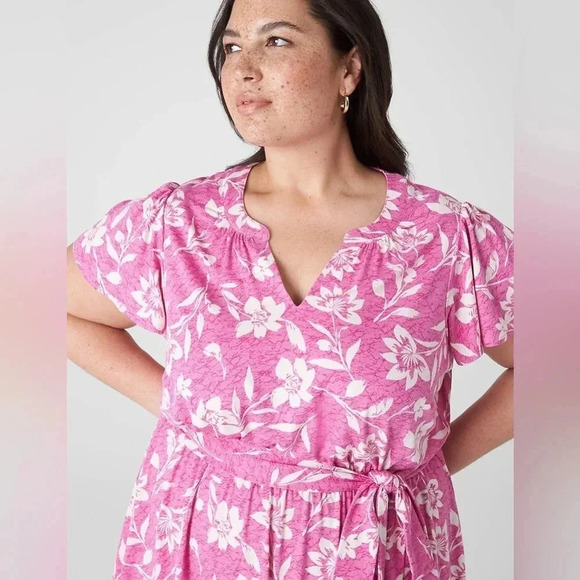 Lane Bryant Cabo Flower Flutter-Sleeve V-Neck Knit Swing Dress Plus Size 14/16 - Picture 1 of 13